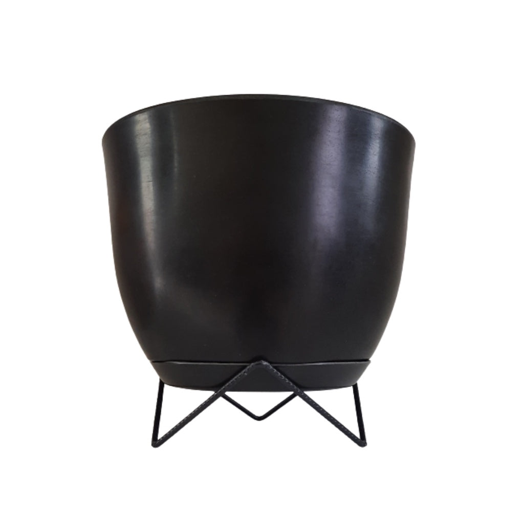 Vaso Decorativo Redondo Liso para Plantas com Prato e Suporte