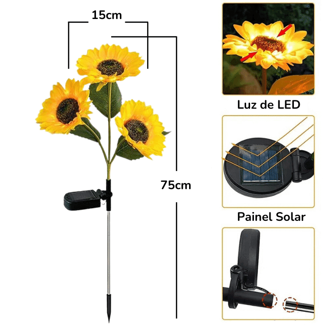 Luminaria Solar Externa Para Jardim Girassol Led - Energia Grátis