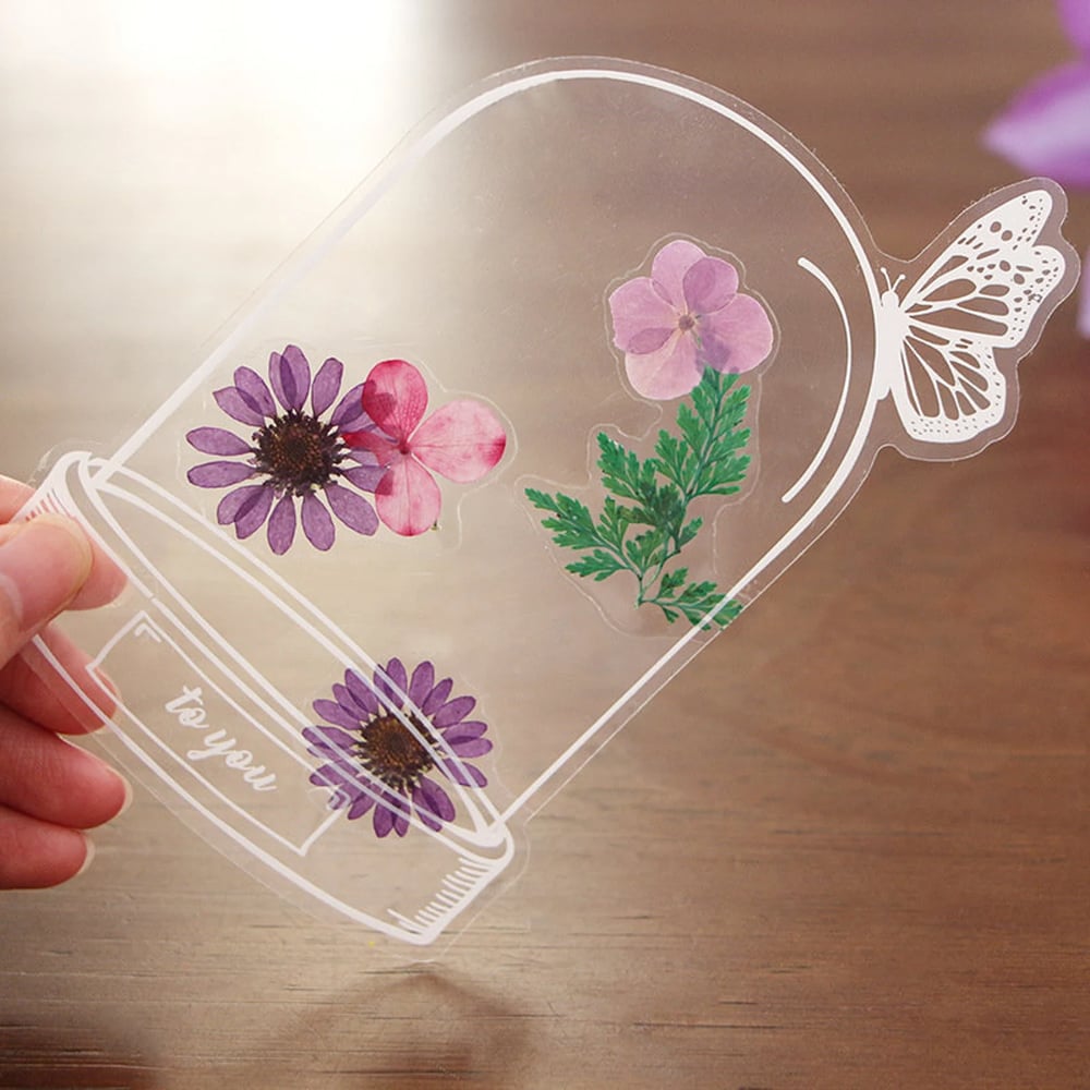 Marcadores Transparentes com Flores Naturais Secas – Kit 20 Unidades Exclusivas