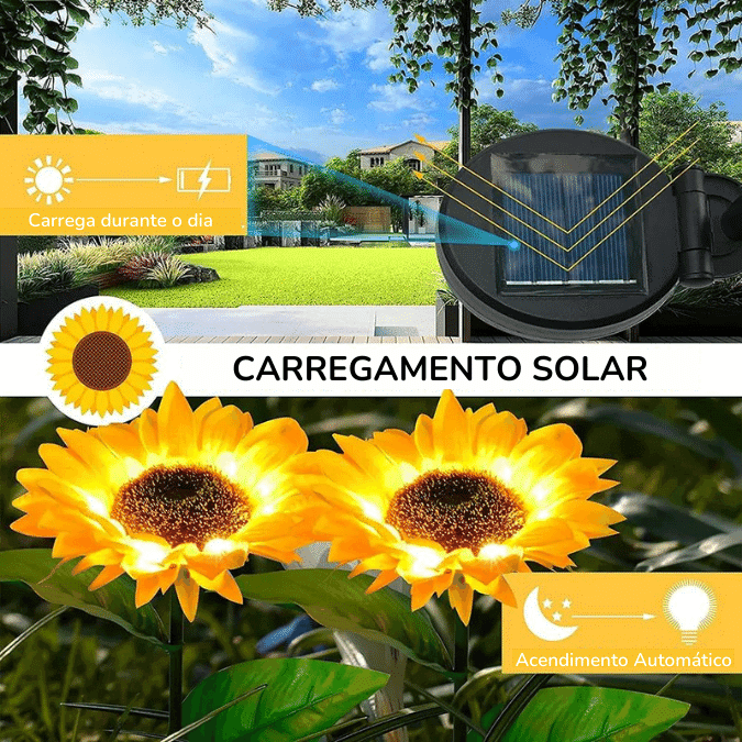 Luminaria Solar Externa Para Jardim Girassol Led - Energia Grátis