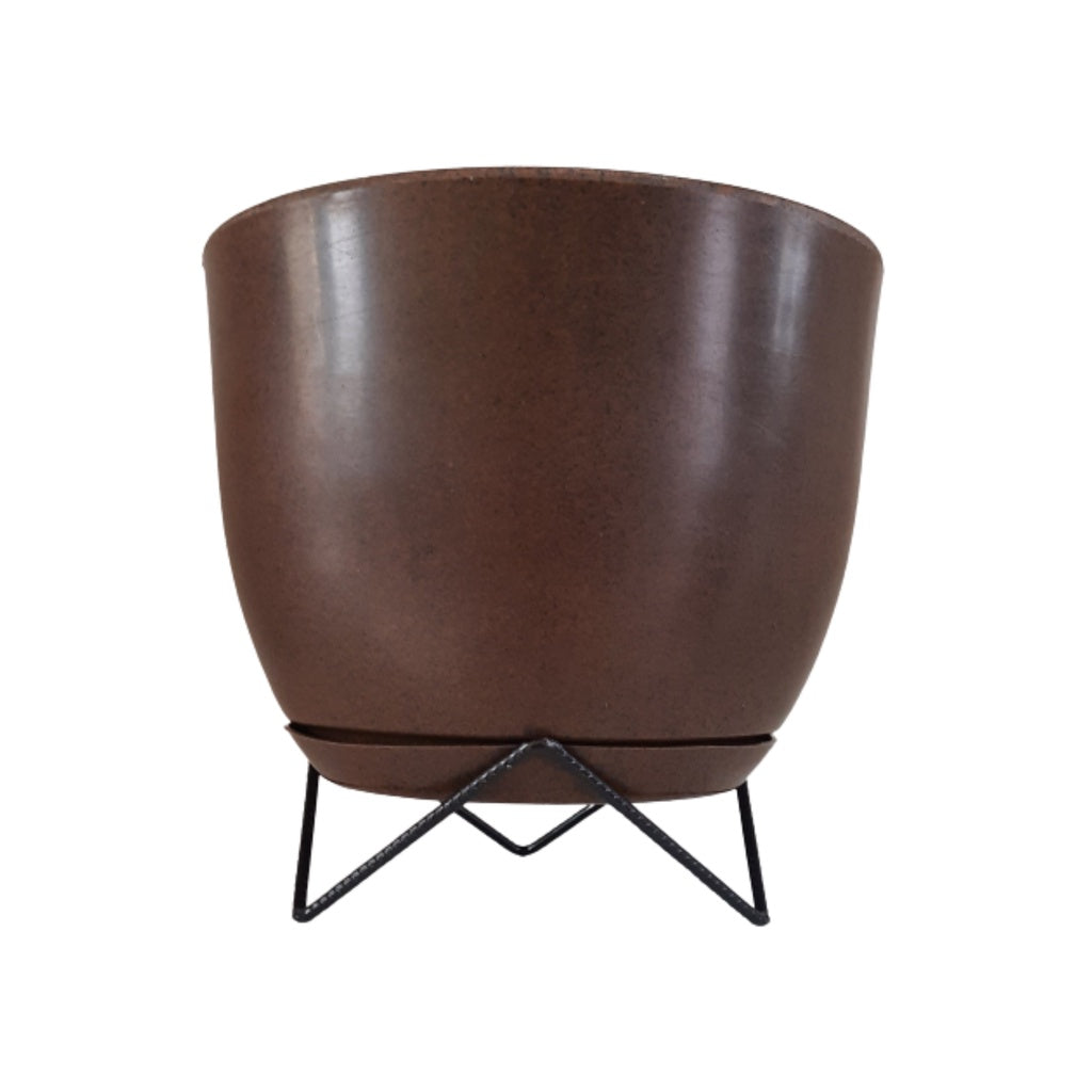 Vaso Decorativo Redondo Liso para Plantas com Prato e Suporte