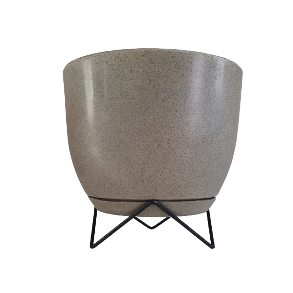 Vaso Decorativo Redondo Liso para Plantas com Prato e Suporte
