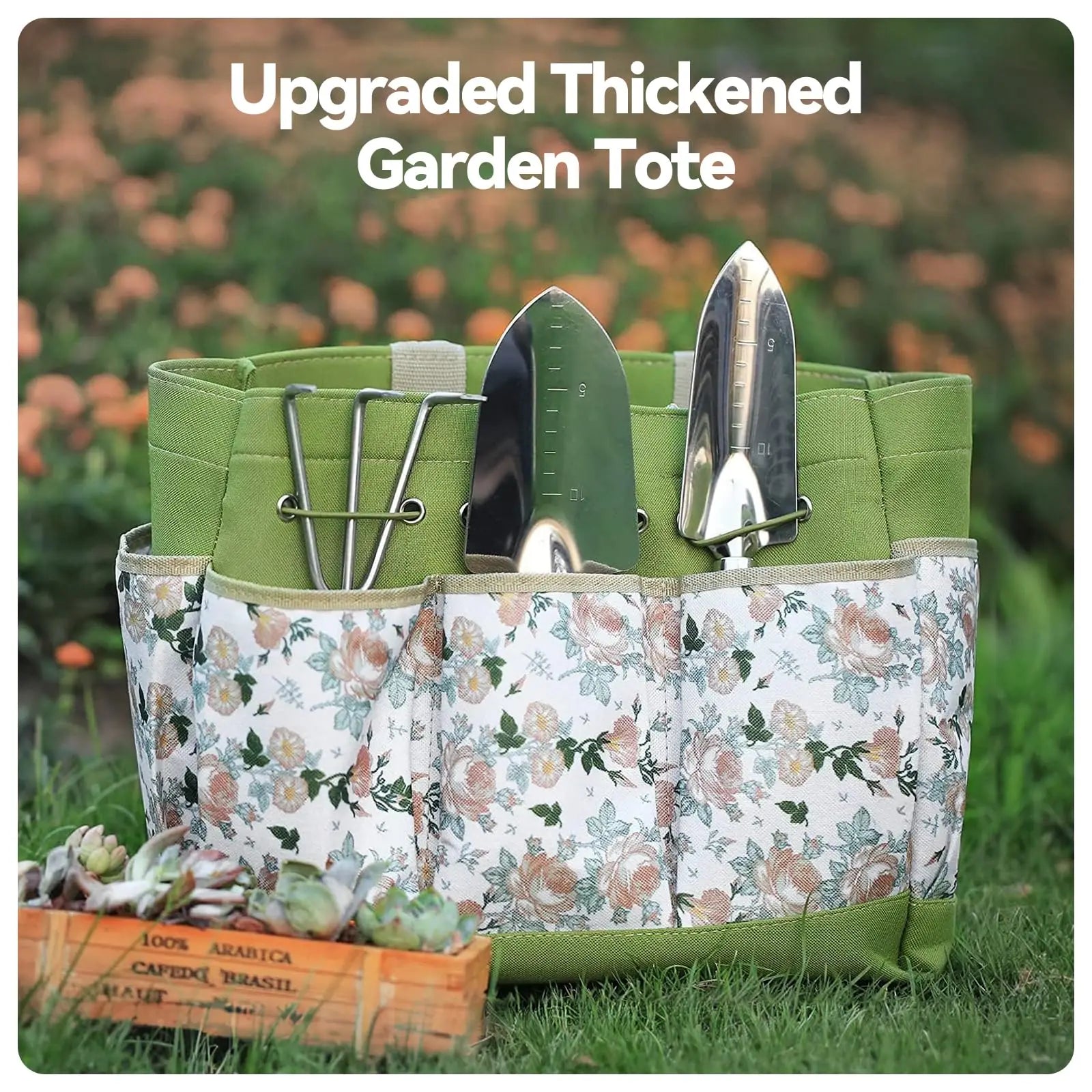 Ferramentas Para Jardinagem Kit Completo com 10 Peças em Aço Inoxidável e Bolsa Floral
