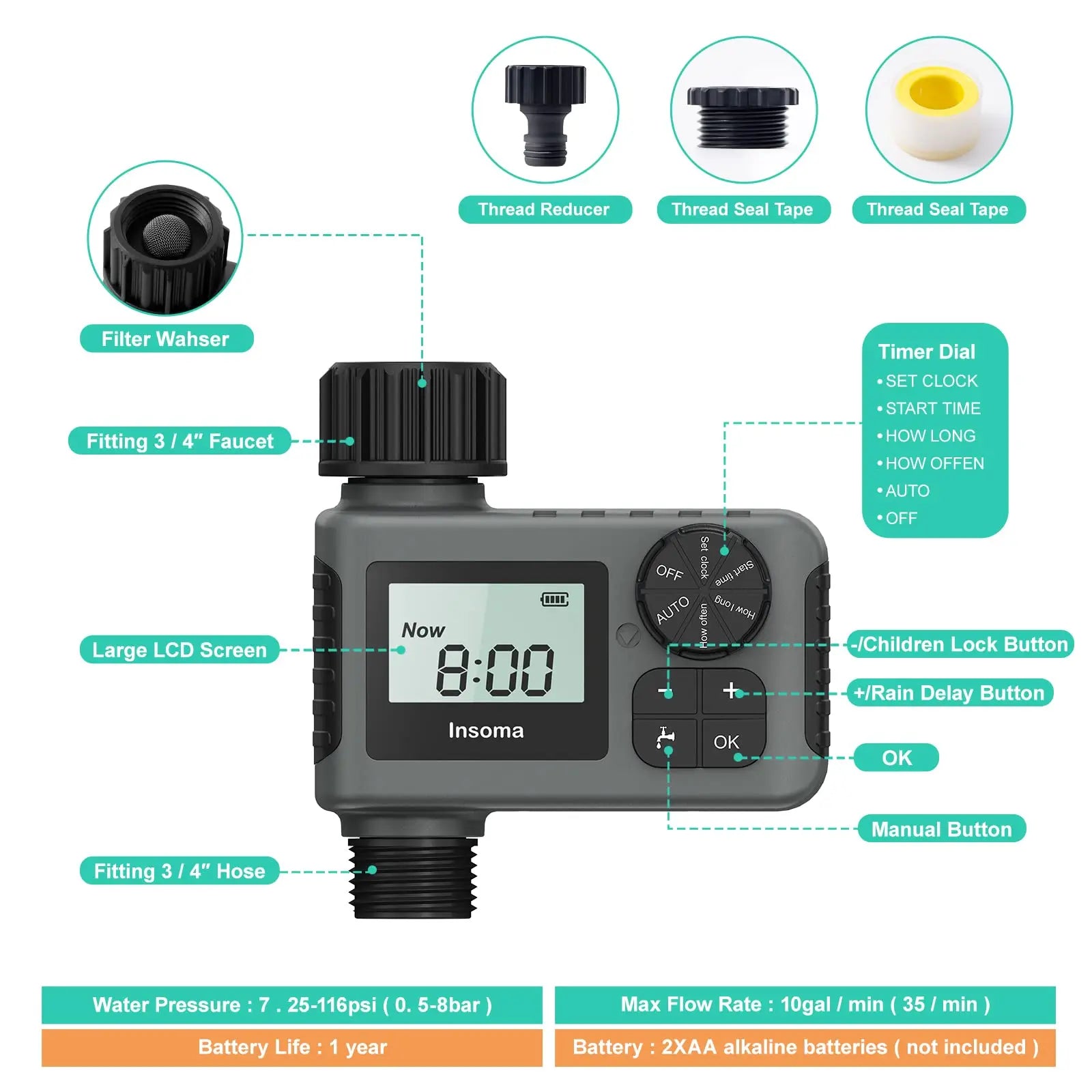 Temporizador de Irrigação Automático Inteligente à Prova d'Água com Display LCD, 3 Modos e Programação Fácil