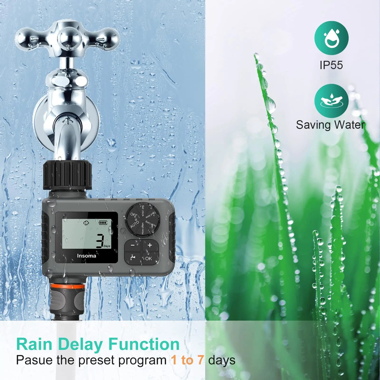 Temporizador de Irrigação Automático Inteligente à Prova d'Água com Display LCD, 3 Modos e Programação Fácil