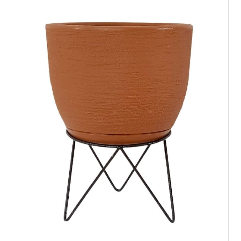 Vaso para Plantas em Polietileno com Tripé e Prato - Bojo Escovado