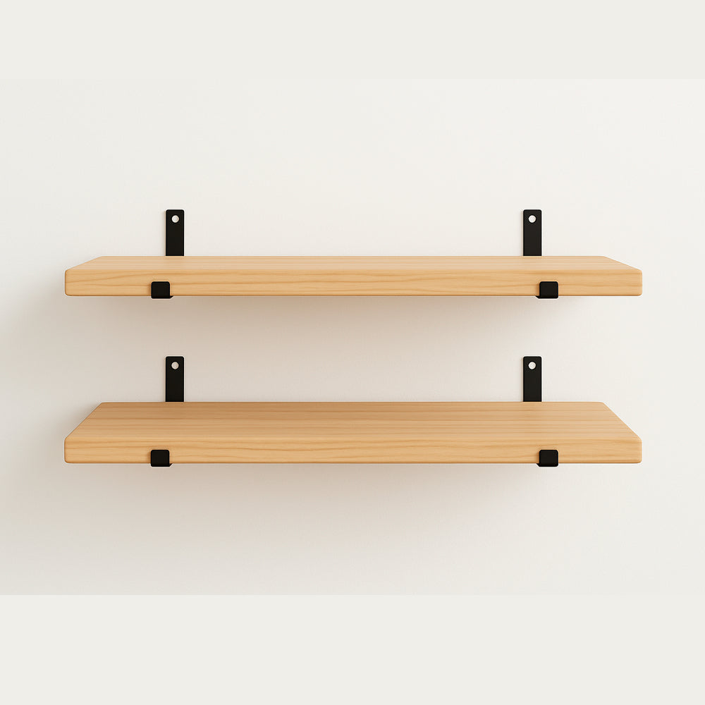 Kit com 2 prateleiras de madeira estilo industrial com suporte invertido mão francesa