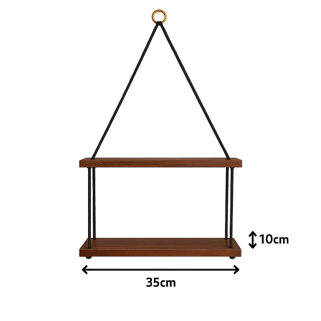 Prateleira Nicho Decorativo Suspenso Imbuia com Corda Preta - Linha Fioralto