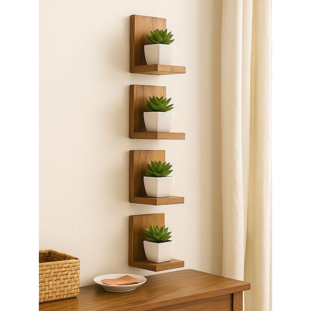 Kit com 4 Prateleiras Decorativas em "L" nas Cores Preta, Branca e Amadeirada