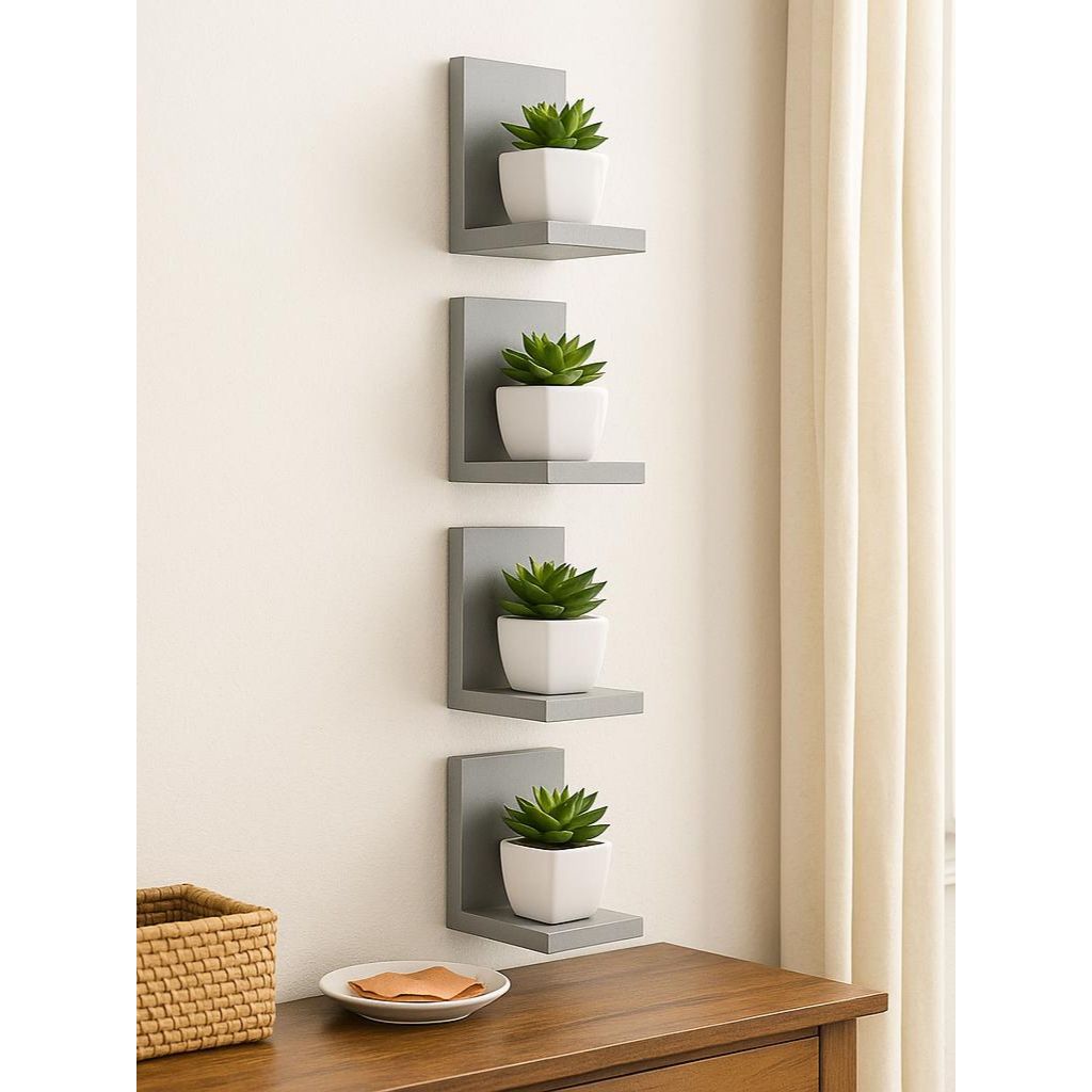 Kit com 4 Prateleiras Decorativas em "L" nas Cores Preta, Branca e Amadeirada