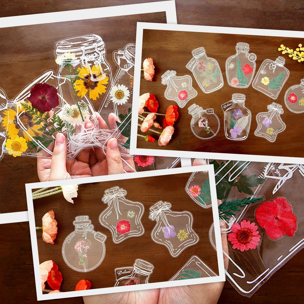 Marcadores Transparentes com Flores Naturais Secas – Kit 20 Unidades Exclusivas