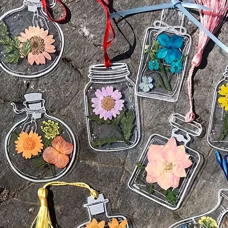 Marcadores Transparentes com Flores Naturais Secas – Kit 20 Unidades Exclusivas
