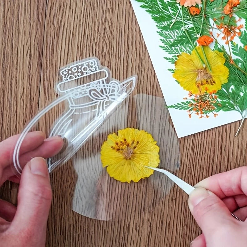 Marcadores Transparentes com Flores Naturais Secas – Kit 20 Unidades Exclusivas
