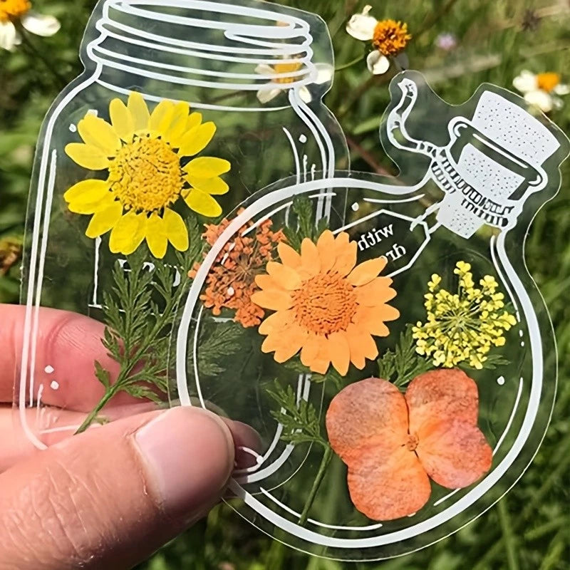 Marcadores Transparentes com Flores Naturais Secas – Kit 20 Unidades Exclusivas