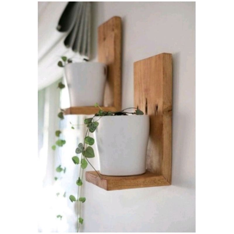 Kit com 2 Suportes para Mini Prateleira de Jardim Vertical para Vasos de Suculentas em Madeira Pinus