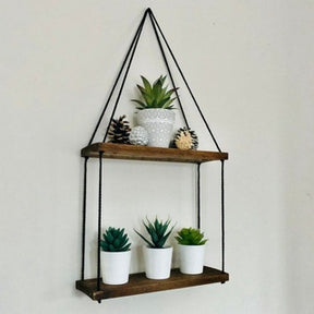 Prateleira Nicho Decorativo Suspenso Imbuia com Corda Preta - Linha Fioralto