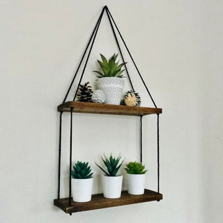 Prateleira Nicho Decorativo Suspenso Imbuia com Corda Preta - Linha Fioralto