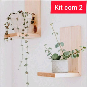 Kit com 2 Suportes para Mini Prateleira de Jardim Vertical para Vasos de Suculentas em Madeira Pinus