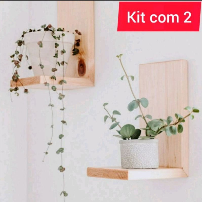 Kit com 2 Suportes para Mini Prateleira de Jardim Vertical para Vasos de Suculentas em Madeira Pinus