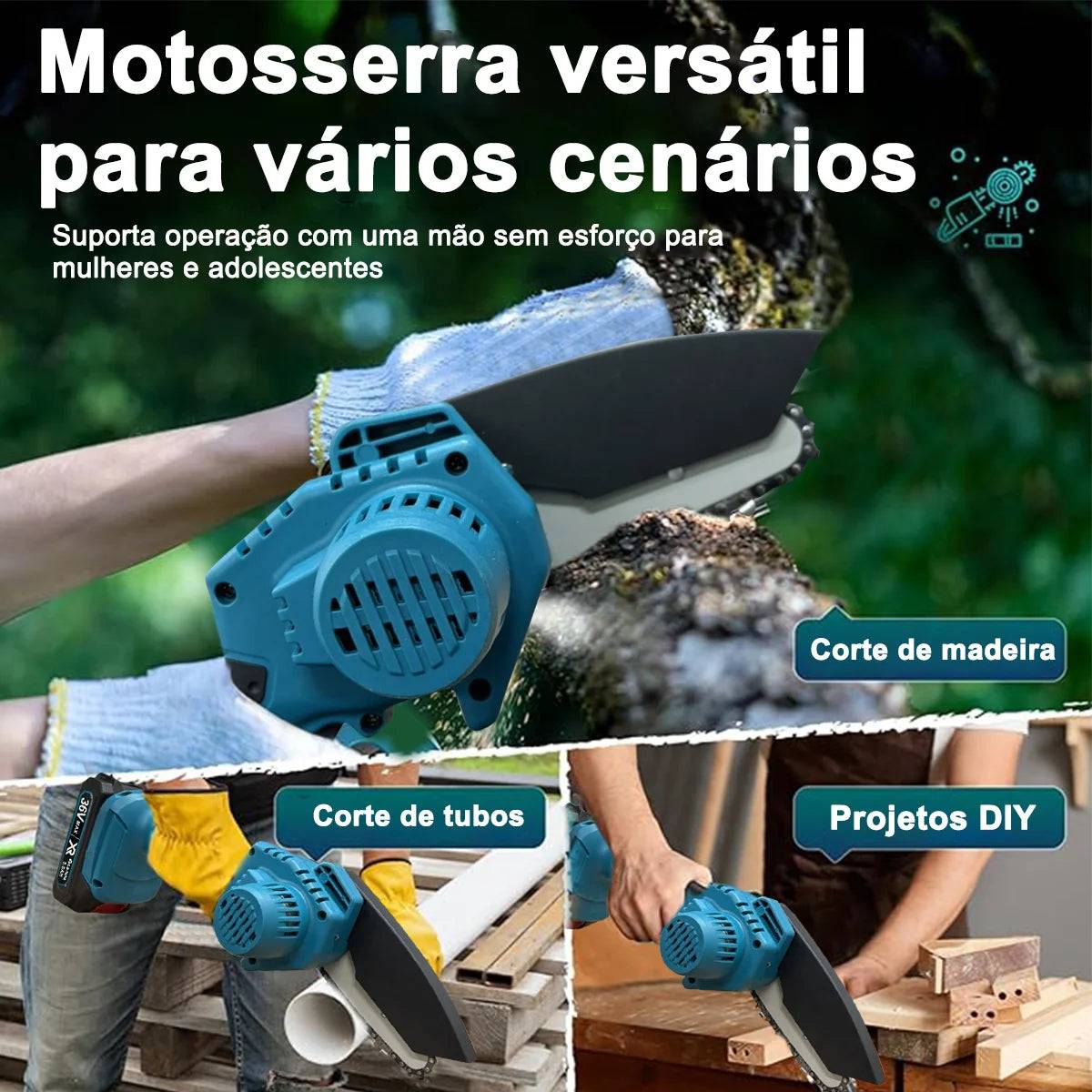 Serra Eletrica Para Poda Sem Fio Recarregável – Motosserra Portátil Compacta