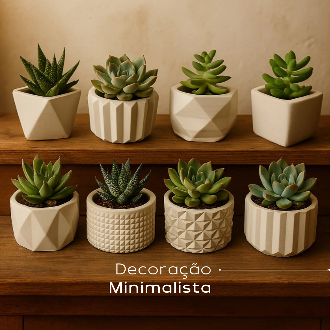 Vasos de Plantas Decorativos de Gesso Texturizado - Para Suculentas, Cactus, Plantas Artificiais ou Naturais
