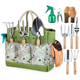 Ferramentas Para Jardinagem Kit Completo com 10 Peças em Aço Inoxidável e Bolsa Floral