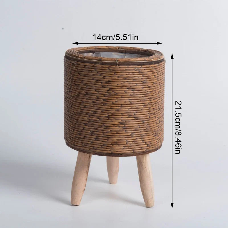 Suporte de Flores em Rattan – Design Nórdico Elegante para Jardim e Sala