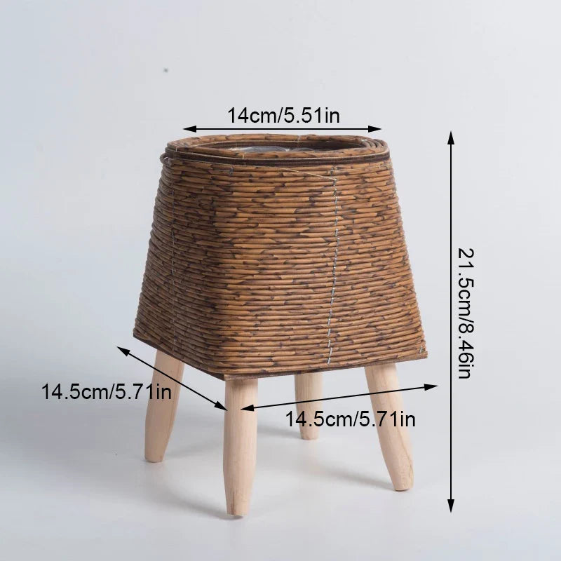 Suporte de Flores em Rattan – Design Nórdico Elegante para Jardim e Sala