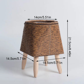 Suporte de Flores em Rattan – Design Nórdico Elegante para Jardim e Sala