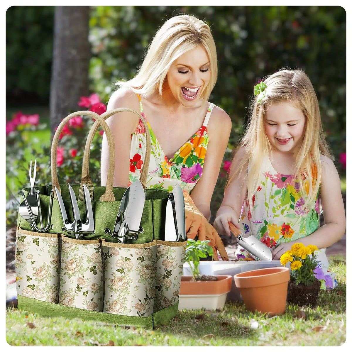 Ferramentas Para Jardinagem Kit Completo com 10 Peças em Aço Inoxidável e Bolsa Floral