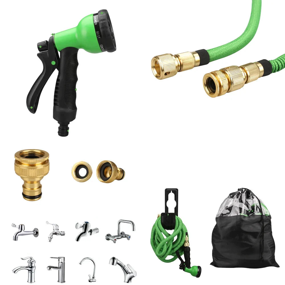 Mangueira de Jardim Expansível 100FT com Bico Ajustável e Conector de Metal