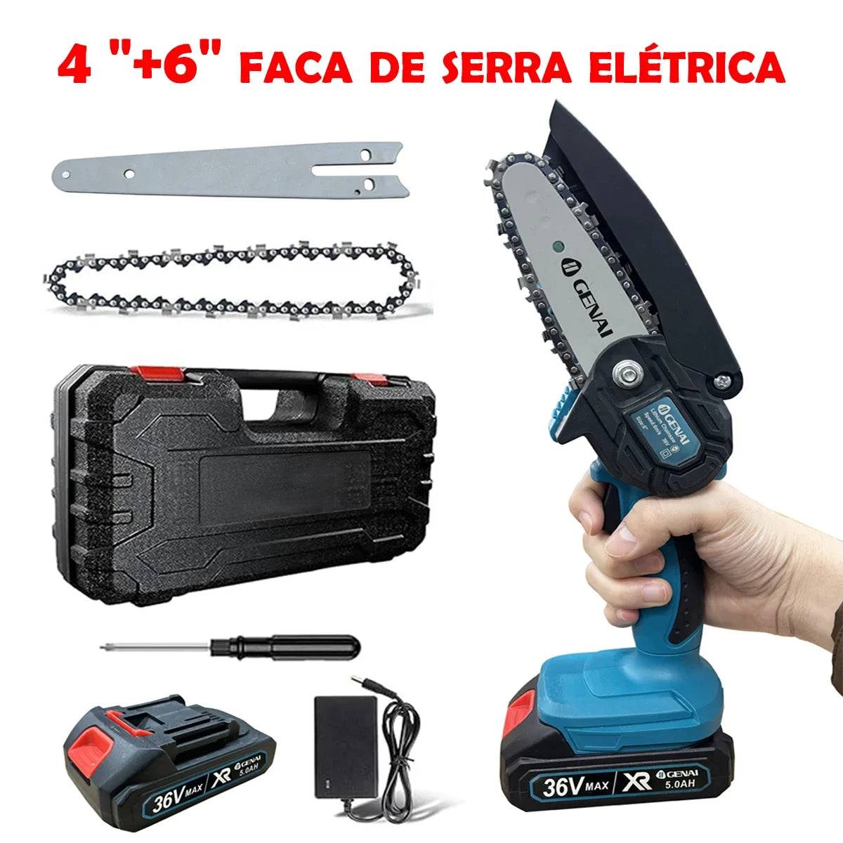 Serra Eletrica Para Poda Sem Fio Recarregável – Motosserra Portátil Compacta