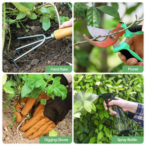 Ferramentas Para Jardinagem Kit Completo com 10 Peças em Aço Inoxidável e Bolsa Floral