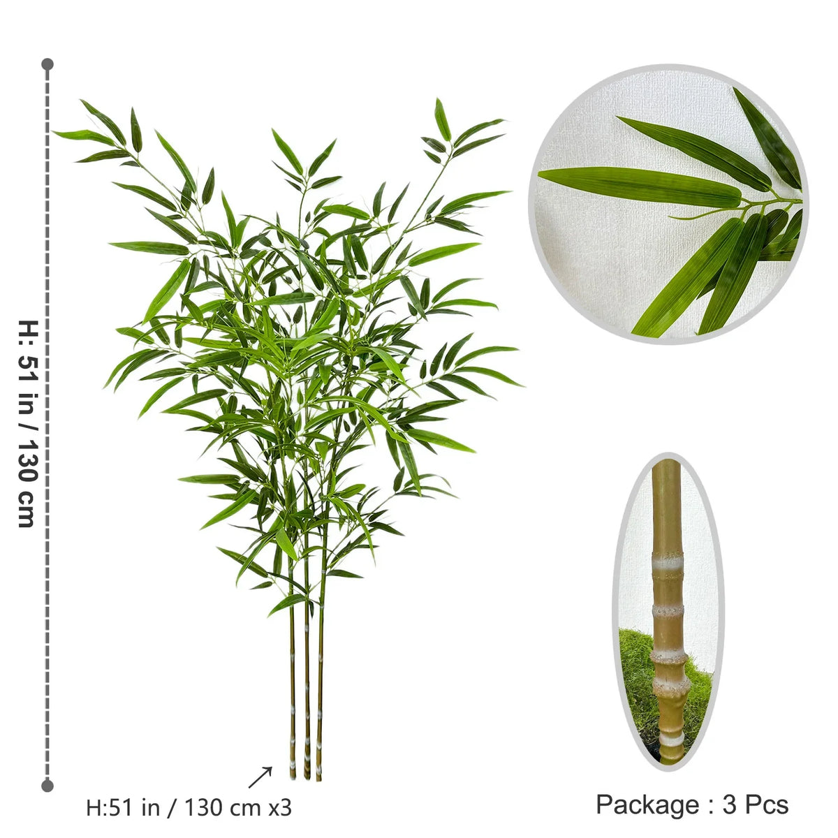 Folhas Artificiais de Bambu Verde 130-210cm – Folhagem Decorativa