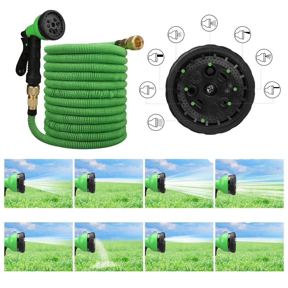 Mangueira de Jardim Expansível 100FT com Bico Ajustável e Conector de Metal