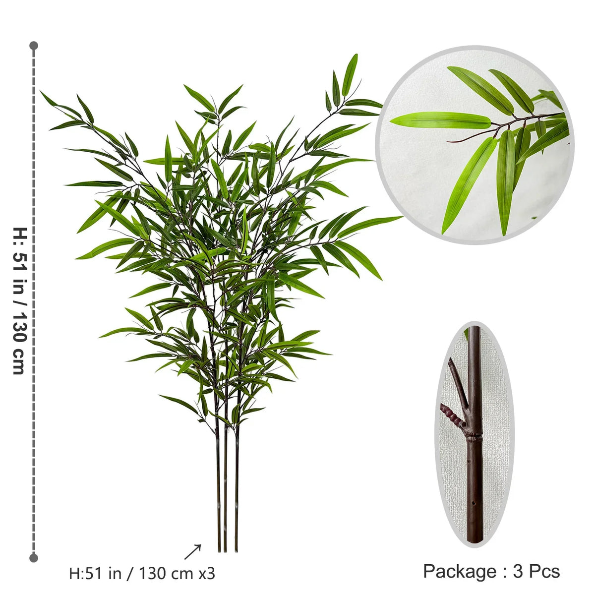 Folhas Artificiais de Bambu Verde 130-210cm – Folhagem Decorativa