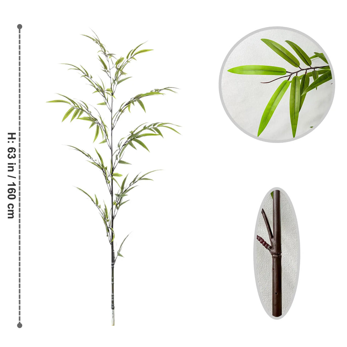 Folhas Artificiais de Bambu Verde 130-210cm – Folhagem Decorativa