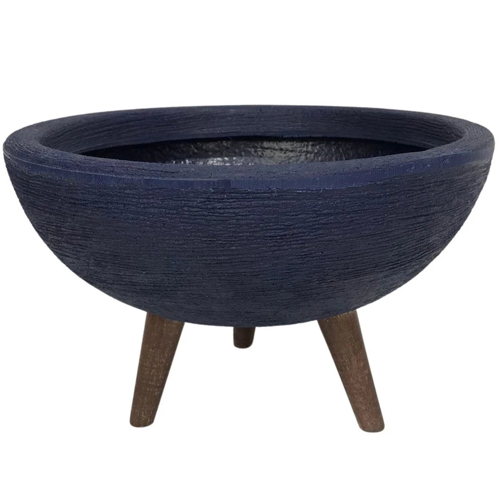 Vaso Bacia 30cm De Polietileno  Com Tripé de Madeira Decorativo Para Flores E Plantas