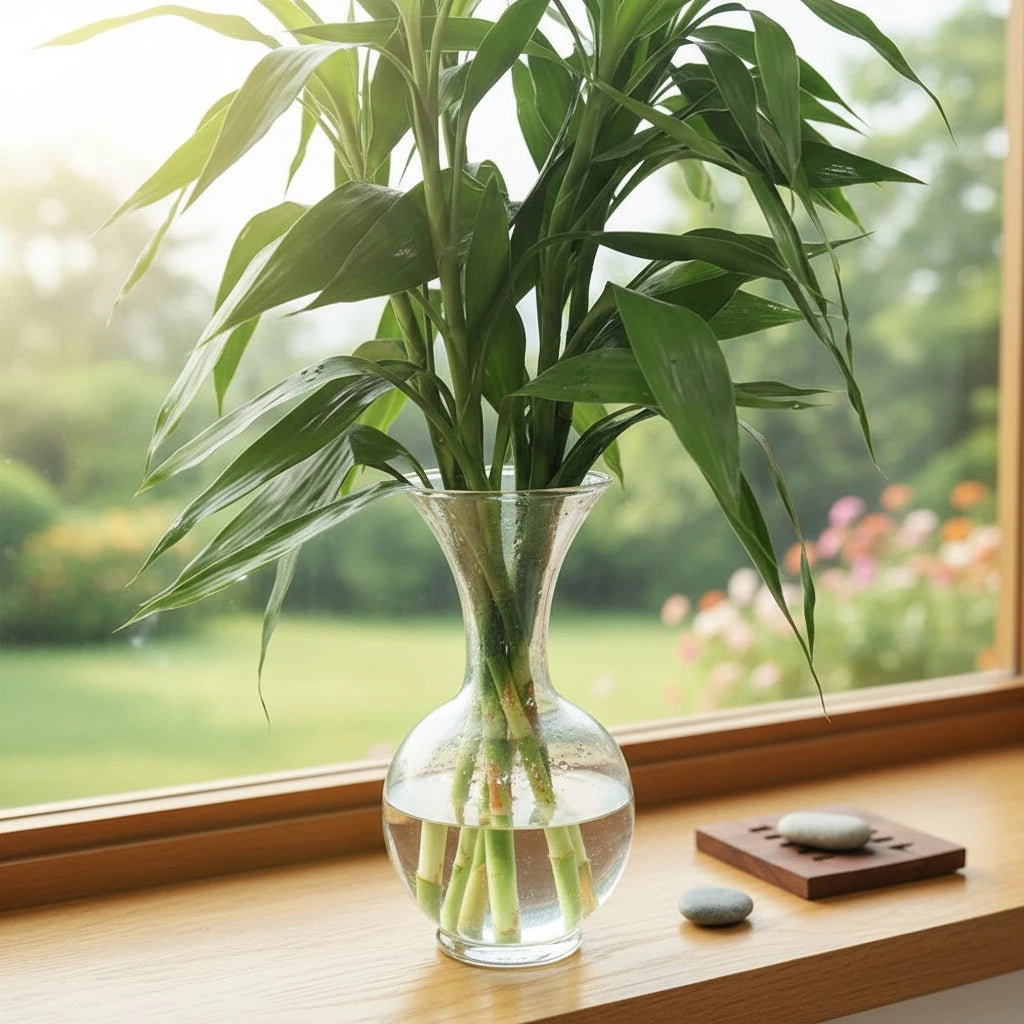 Bambu da Sorte kit com 6 hastes naturais em vaso de vidro — decoração de sala e escritório