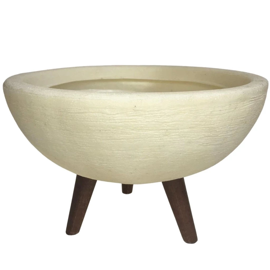 Vaso Bacia 30cm De Polietileno  Com Tripé de Madeira Decorativo Para Flores E Plantas