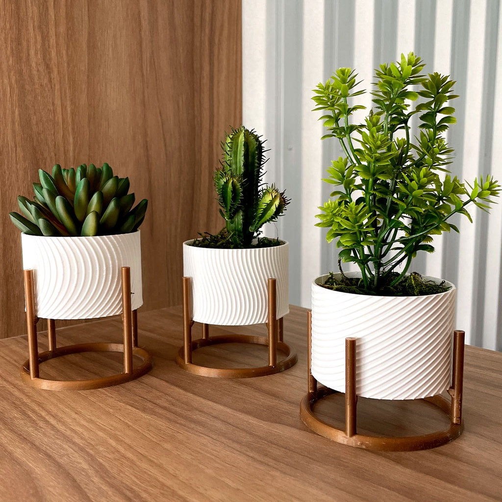 Vasos para Plantas - 3 Vasos Cachepot com Suporte