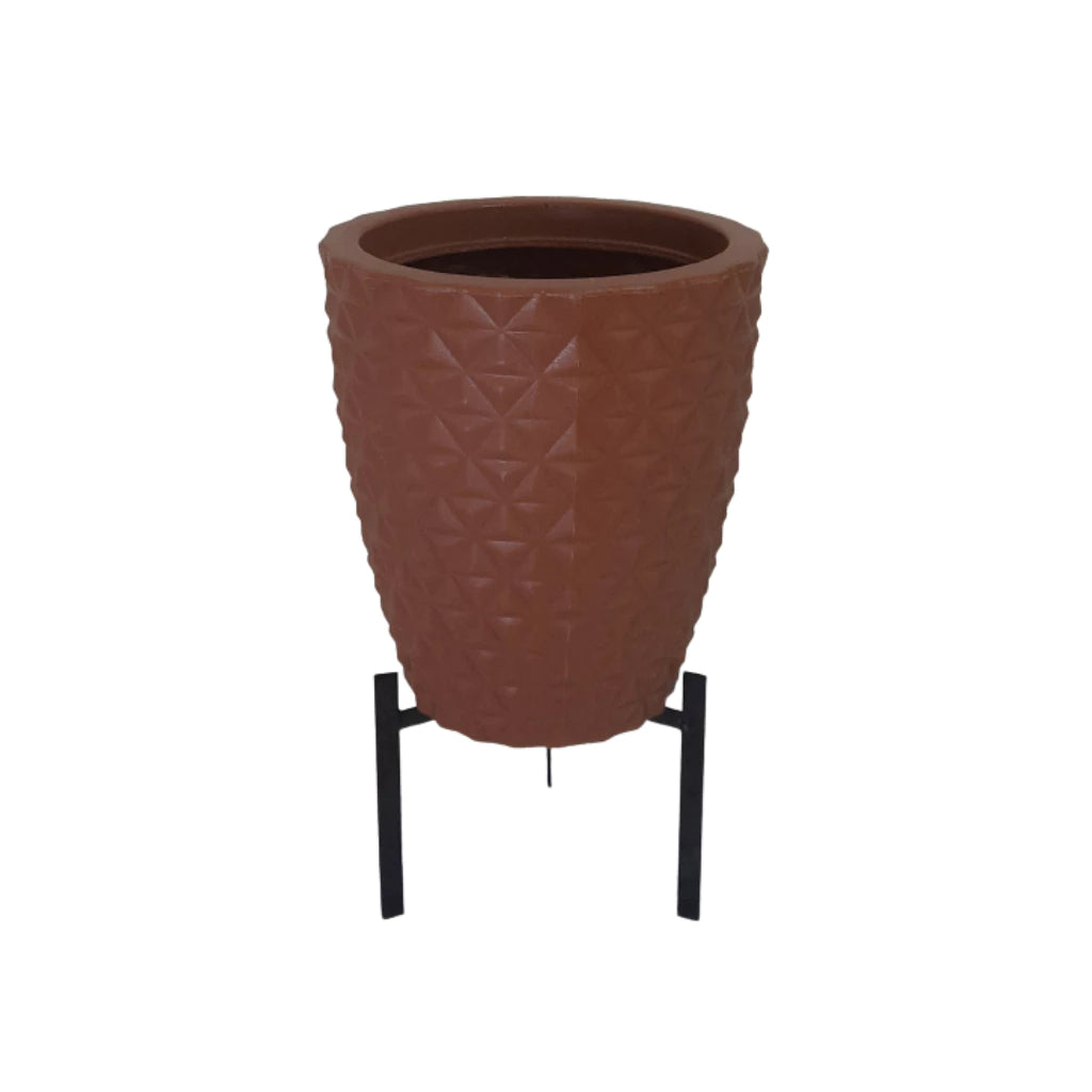 Vaso para planta coluna diamante redonda pp com prato e suporte