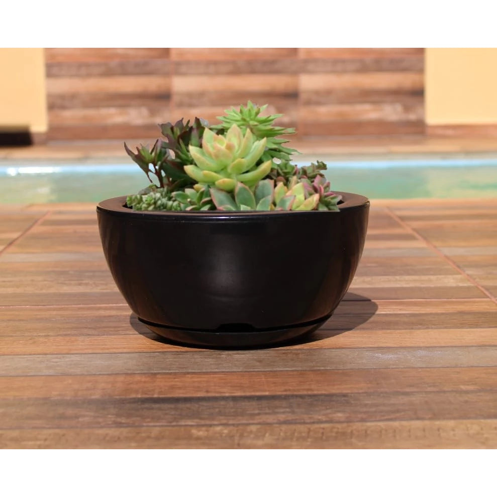 Vaso de Planta Decorativo Bacia Redonda N1 Luxo  Polida lisa com Prato coletor