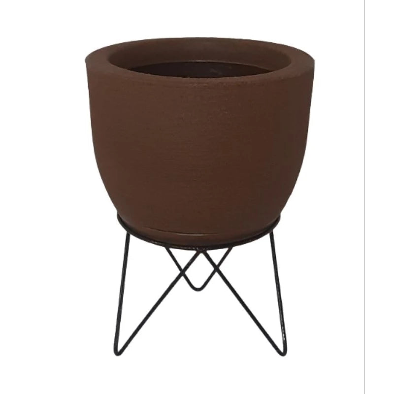 Vaso Decorativo Redondo Liso para Plantas com Prato e Suporte