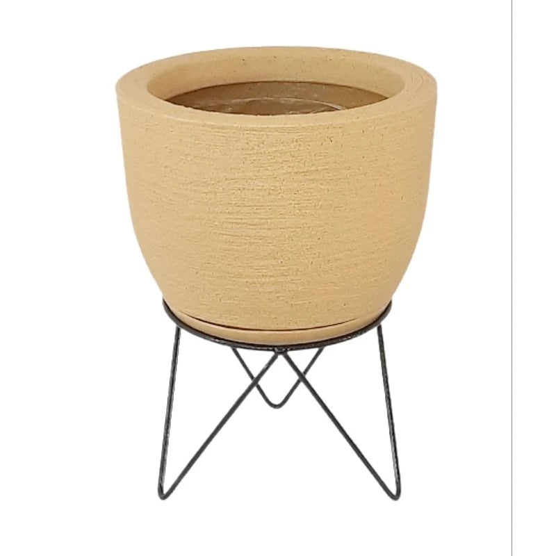 Vaso Decorativo Redondo Liso para Plantas com Prato e Suporte