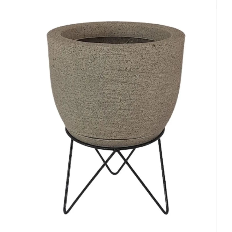 Vaso Decorativo Redondo Liso para Plantas com Prato e Suporte