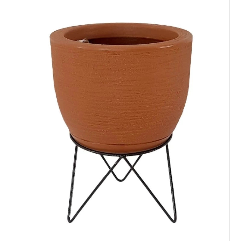 Vaso Decorativo Redondo Liso para Plantas com Prato e Suporte