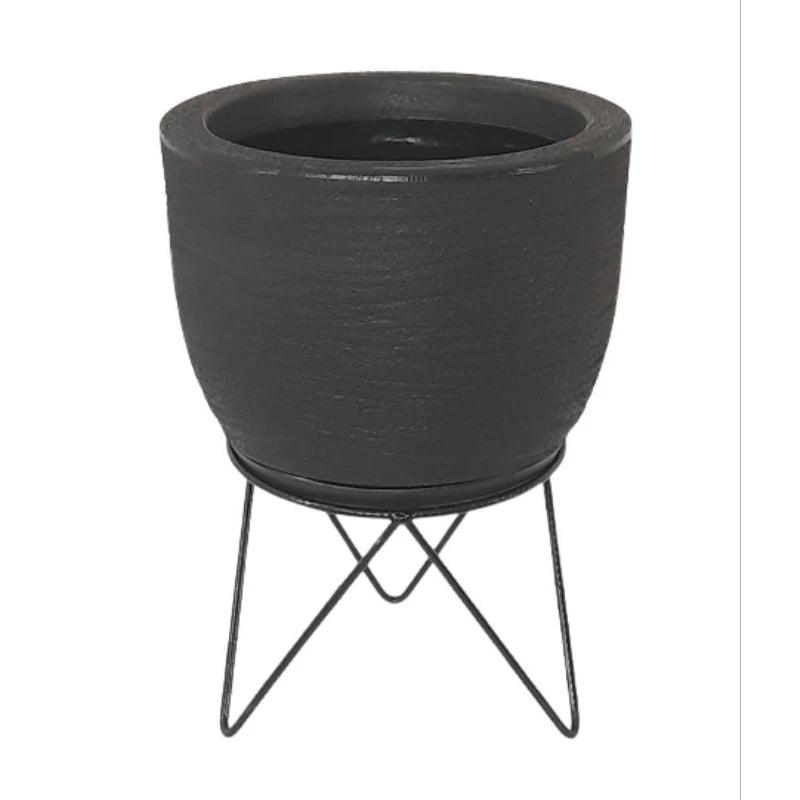 Vaso Decorativo Redondo Liso para Plantas com Prato e Suporte