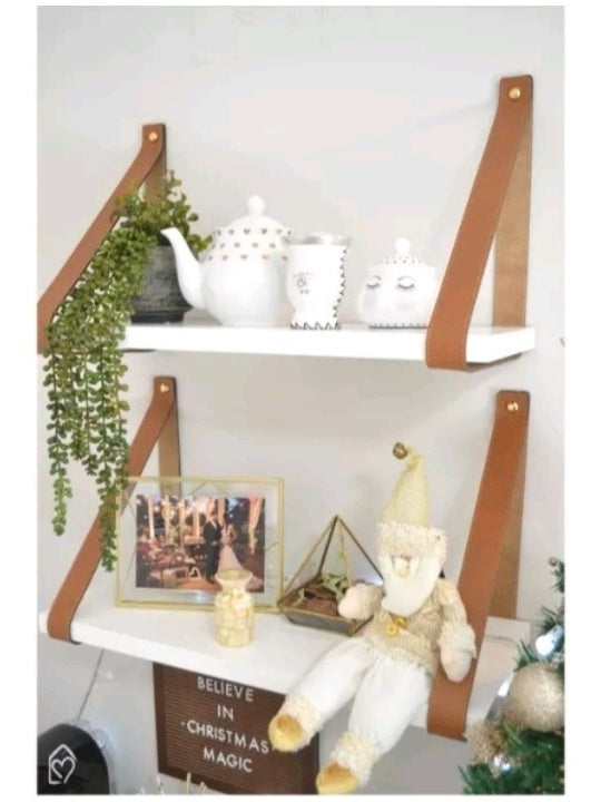Kit 2 Prateleiras MDF 45 cm Branco Couro ecologico Pronta Entrega