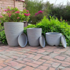 Kit 03 Vasos para Planta Flor Casa Jardim Varanda Coluna Bojo Escovada em Polietileno com prato coletor